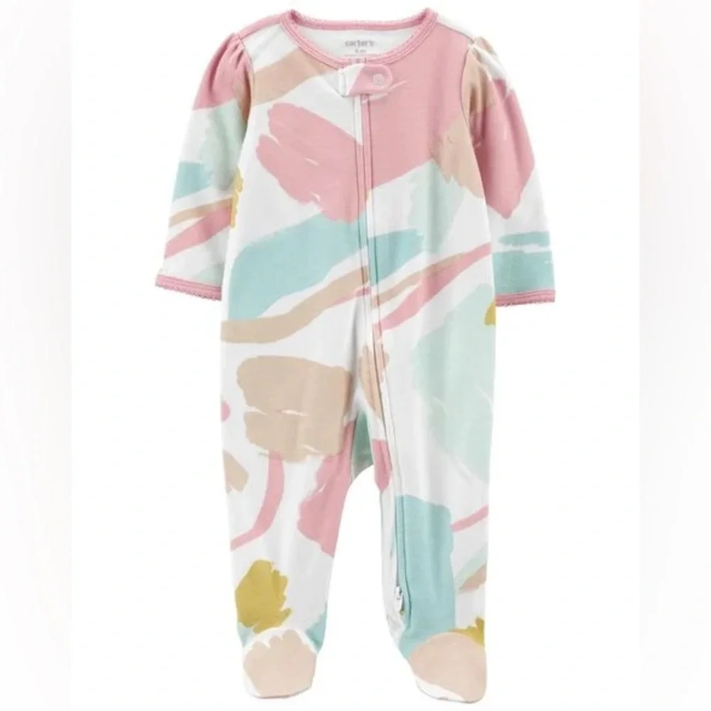 Carter’s Pastel Abstract 2-Way Zip Footie Sleeper Pajamas Baby Girls 3M